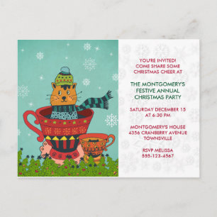 Whimsical Cat Sitzen in einem Teacup Weihnachtsfes Postkarte