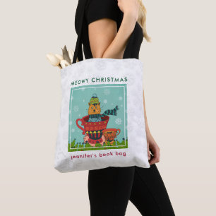 Whimsical Cat sitzt in einer Teetasse Weihnachten Tasche