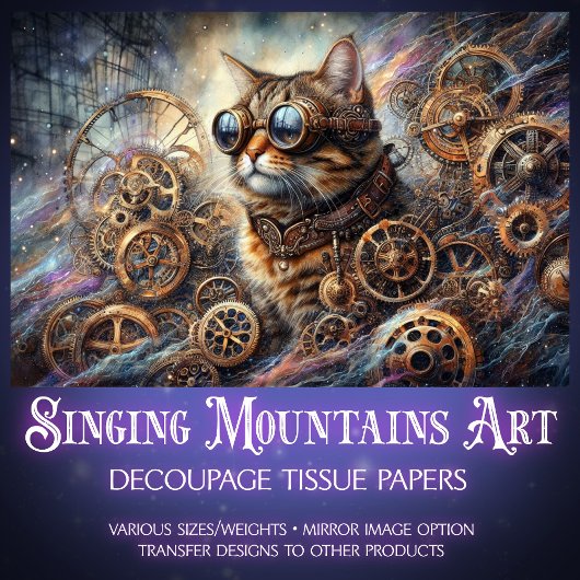 Whimsical Cat Steampunk Galaxy Quest Decoupage Seidenpapier