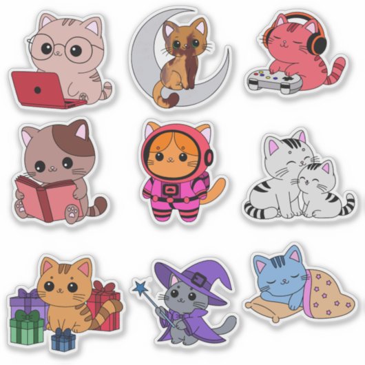 Whimsical Cat Sticker Pack (Vorderseite)