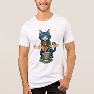 Whimsical Cat Tea Time Illustration T - Shirt