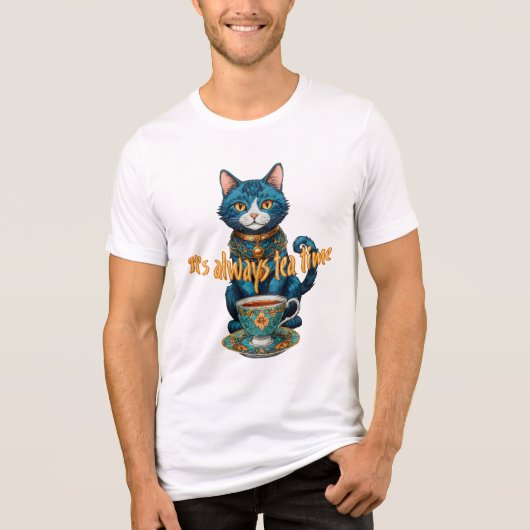 Whimsical Cat Tea Time Illustration T - Shirt (Vorderseite)