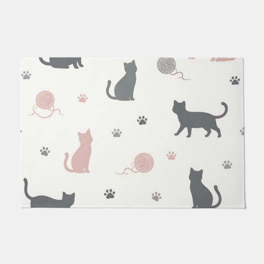 Whimsical Cat und Garn-Silhouette-Muster Fußmatte (Vorderseite)