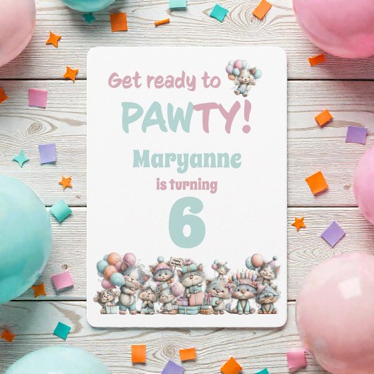 Whimsical Cat Watercolor Birthday Invitation Einladung