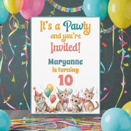 Whimsical Cat Watercolor Birthday Invitation Einladung