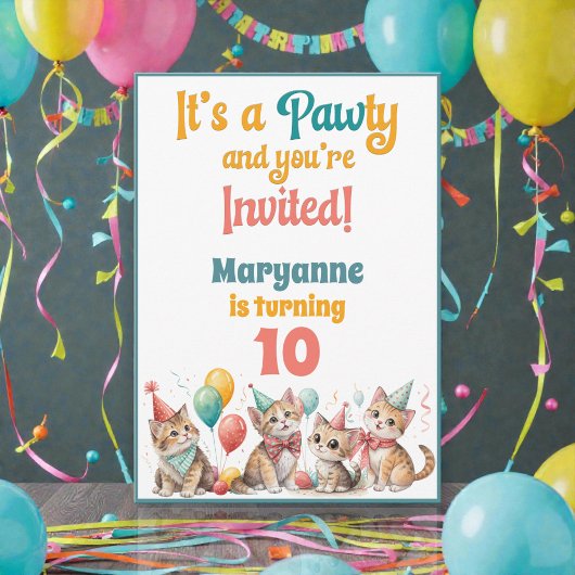 Whimsical Cat Watercolor Birthday Invitation Einladung