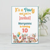 Whimsical Cat Watercolor Birthday Invitation Einladung (Stehend Vorderseite)