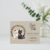 Whimsical Cat Wedding Save the Date Postkarte (Stehend Vorderseite)