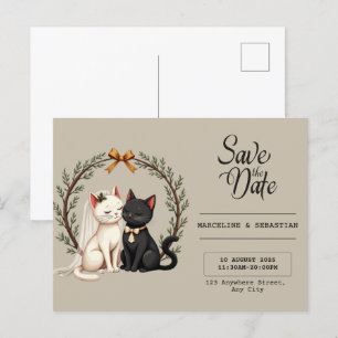 Whimsical Cat Wedding Save the Date Postkarte