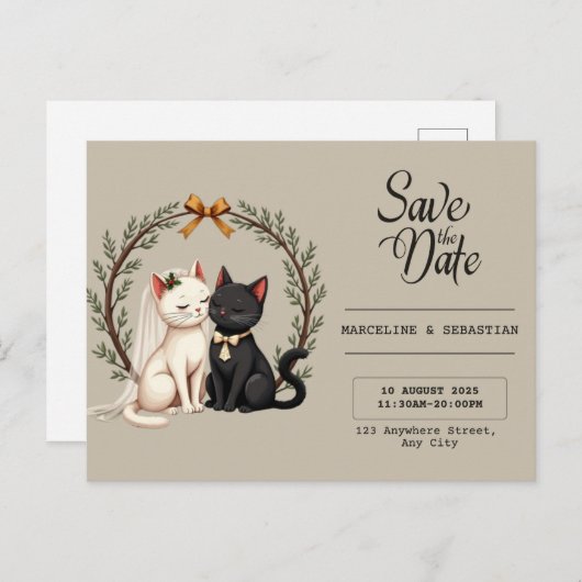 Whimsical Cat Wedding Save the Date Postkarte (Vorne/Hinten)