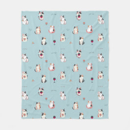 Whimsical Cat & Wine Fleece Blanket