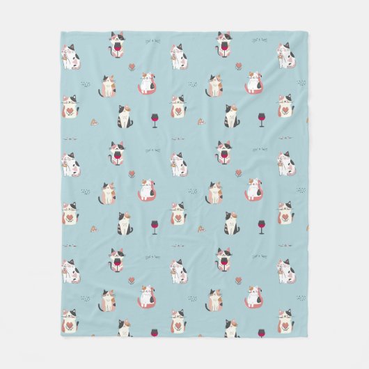 Whimsical Cat & Wine Fleece Blanket (Vorderseite)
