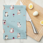 Whimsical Cat & Wine Kitchen Handtücher (Viertel Falte)