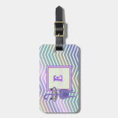 Whimsical Cat Zickzack Zigzag, Monogramm Personali Gepäckanhänger (Vorderseite vertikal)