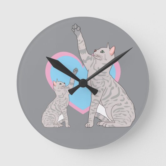Whimsical Cats and Heart Design Round Clock Runde Wanduhr (Vorderseite)