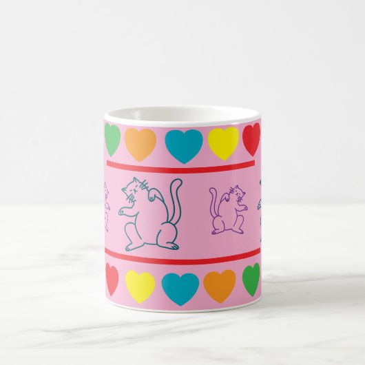 Whimsical Cats and Rainbow Hearts Coffee Mug Kaffeetasse (Mittel)