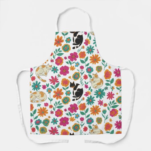 Whimsical Cats and Retro Floral Pattern Schürze (Vorderseite)