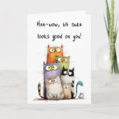 Whimsical Cats Big Eyes 65th Birthday Greeting Karte (Vorderseite)