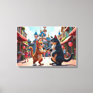 Whimsical Cats Day Out: Eine faire Freundschaftswe Leinwanddruck