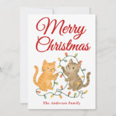 Whimsical Cats feilschen Weihnachtslicht Feiertagskarte (Vorderseite)