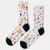Whimsical Cats Herzen und Blumen Farbige Socken (Linkes Detail)