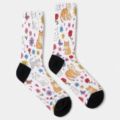 Whimsical Cats Herzen und Blumen Farbige Socken (Rechts)