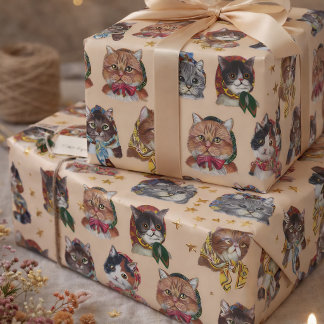 Whimsical Cats in Scarves Playful Birthday Geschenkpapier