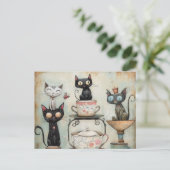 Whimsical Cats Tee Party Postkarte (Stehend Vorderseite)