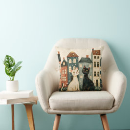 Whimsical Cats Throw Pillow Kissen