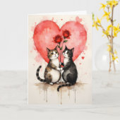 Whimsical Cats Valentine Hearts and Red Roses Karte (Gelbe Blume)