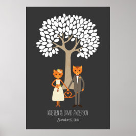 Whimsical Cats Wedding Fingerprint Signature Tree Poster