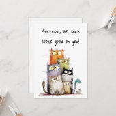 Whimsical Cats with Big Eyes 65th Birthday Flat Karte (Vorderseite/Rückseite Beispiel)