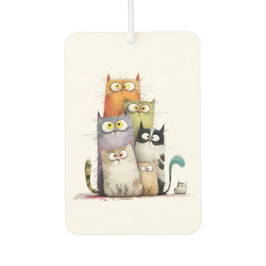 Whimsical Cats with Big Eyes Air Freshener Autolufterfrischer (Vorderseite)