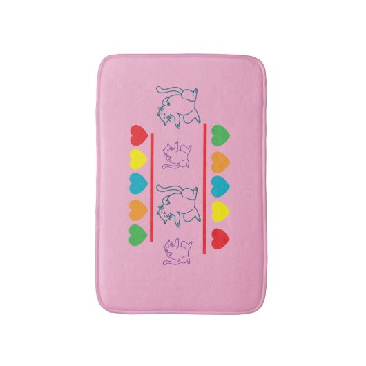 Whimsical Cats with Rainbow Hearts Bath Mat Badematte (Vorderseite Vertikal)