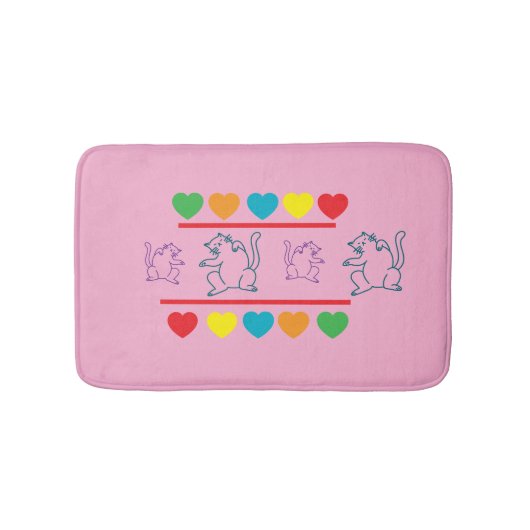 Whimsical Cats with Rainbow Hearts Bath Mat Badematte (Vorderseite)
