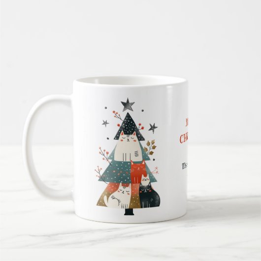 Whimsical Cats Xmas Tree Meowy Weihnachten mit Nam Kaffeetasse (Links)