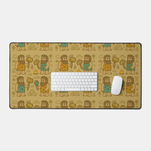 Whimsical Caveman Gamer with Pixelated Tools Schreibtischunterlage (Tastatur & Maus)