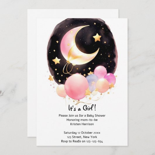 Whimsical Celestial Ansammlung: Girl Baby Shower Einladung (Vorne/Hinten)