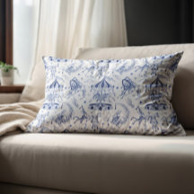 Whimsical Celestial Bunny Blue Toile de Jouy
