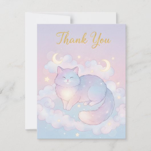Whimsical Celestial Cat "Thank You" Card Mitteilungskarte (Vorderseite)