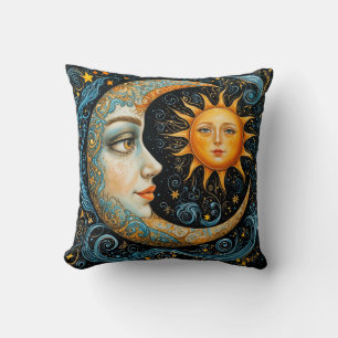 Whimsical Celestial Dream: Mond und Sonne. Kissen