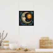 Whimsical Celestial Dream: Mond und Sonne. Kunst Poster (Küche)