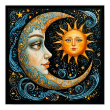 Whimsical Celestial Dream: Mond und Sonne. Kunst