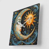 Whimsical Celestial Dream: Mond und Sonne. Quadratische Wanduhr (Winkel)