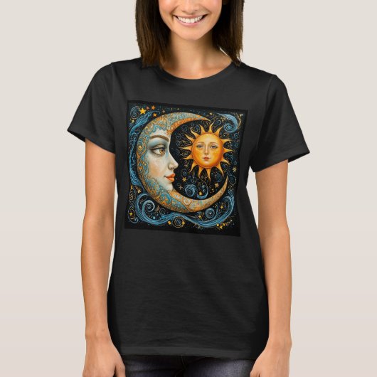 Whimsical Celestial Dream: Mond und Sonne. T-Shirt (Vorderseite)
