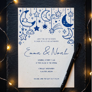 Whimsical Celestial Mond & Sterne Doodle Hochzeit Einladung