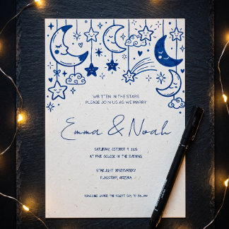 Whimsical Celestial Mond & Sterne Doodle Hochzeit Einladung