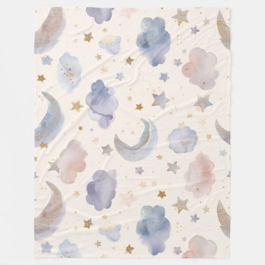Whimsical Celestial Moon Stars Watercolor Pastels Fleecedecke (Vorderseite)