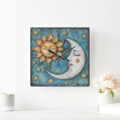 Whimsical Celestial Quadratische Wanduhr (Zuhause)