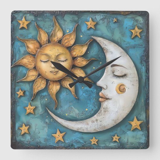 Whimsical Celestial Quadratische Wanduhr (Vorderseite)